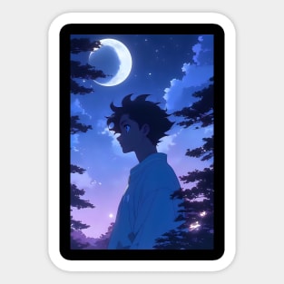 Anime moon boy with cresent moon in night sky moon lover Sticker